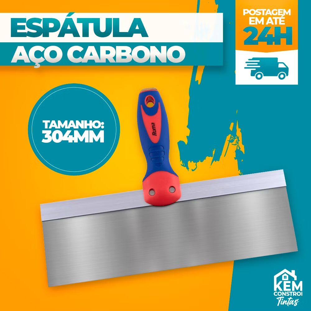 Espátula de Aço Carbono com Cabo Emborrachado para Drywall Roma