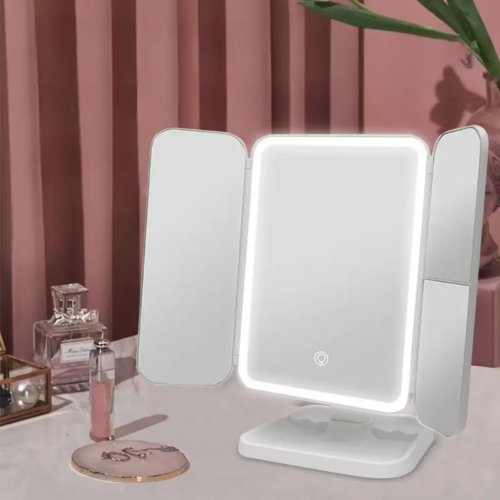 Espelho Aumento 2X3X Camarim Iluminação Led Dobravel Maquiagem