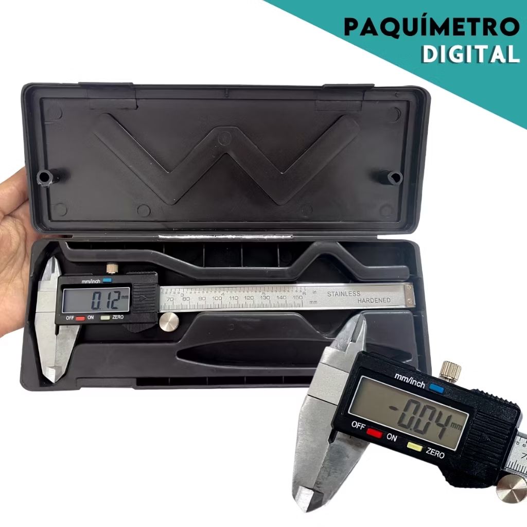 Paquímetro Digital Ferramenta Profissional Inox com Bateria Extra e Estojo 150mm Universal Inox