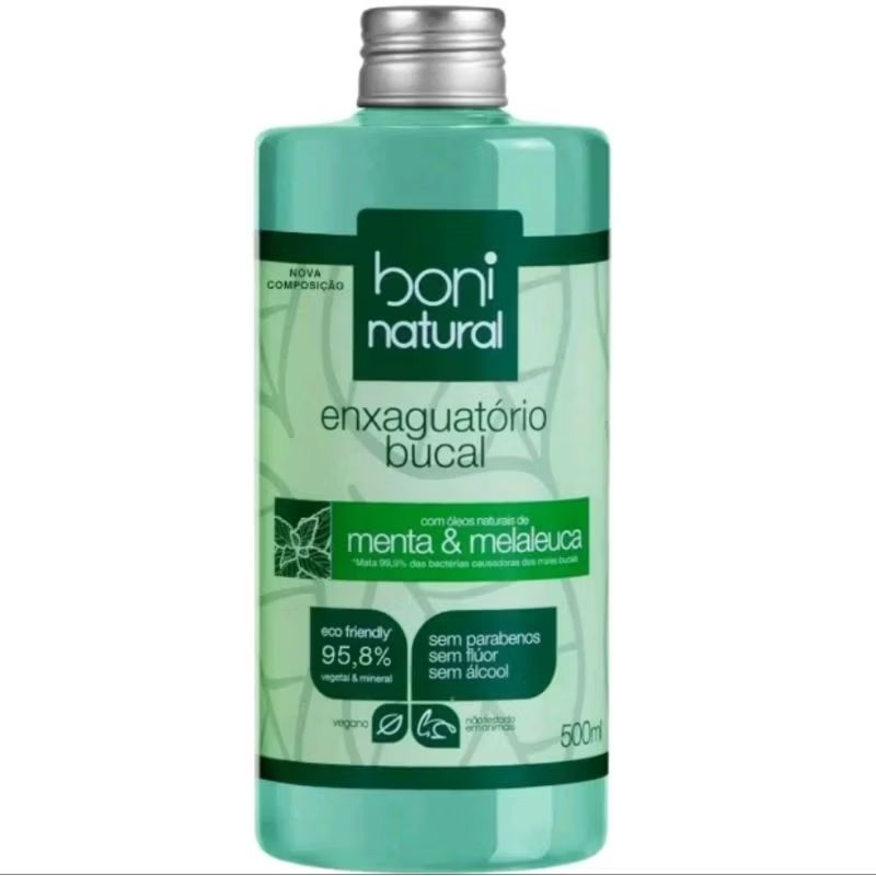 Enxaguante Bucal sem Flúor com Óleo Natural de Menta e Melaleuca -BONI NATURAL 500ML