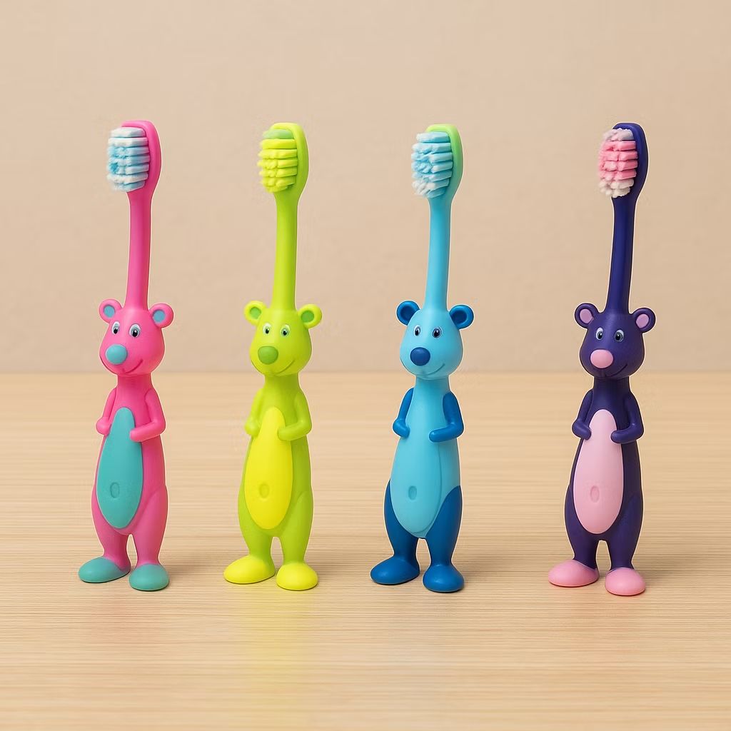 Kit 4 Escovas de Dente InfantilAdulto Bebê e Criança Higiene Bucal - Limpeza Divertida